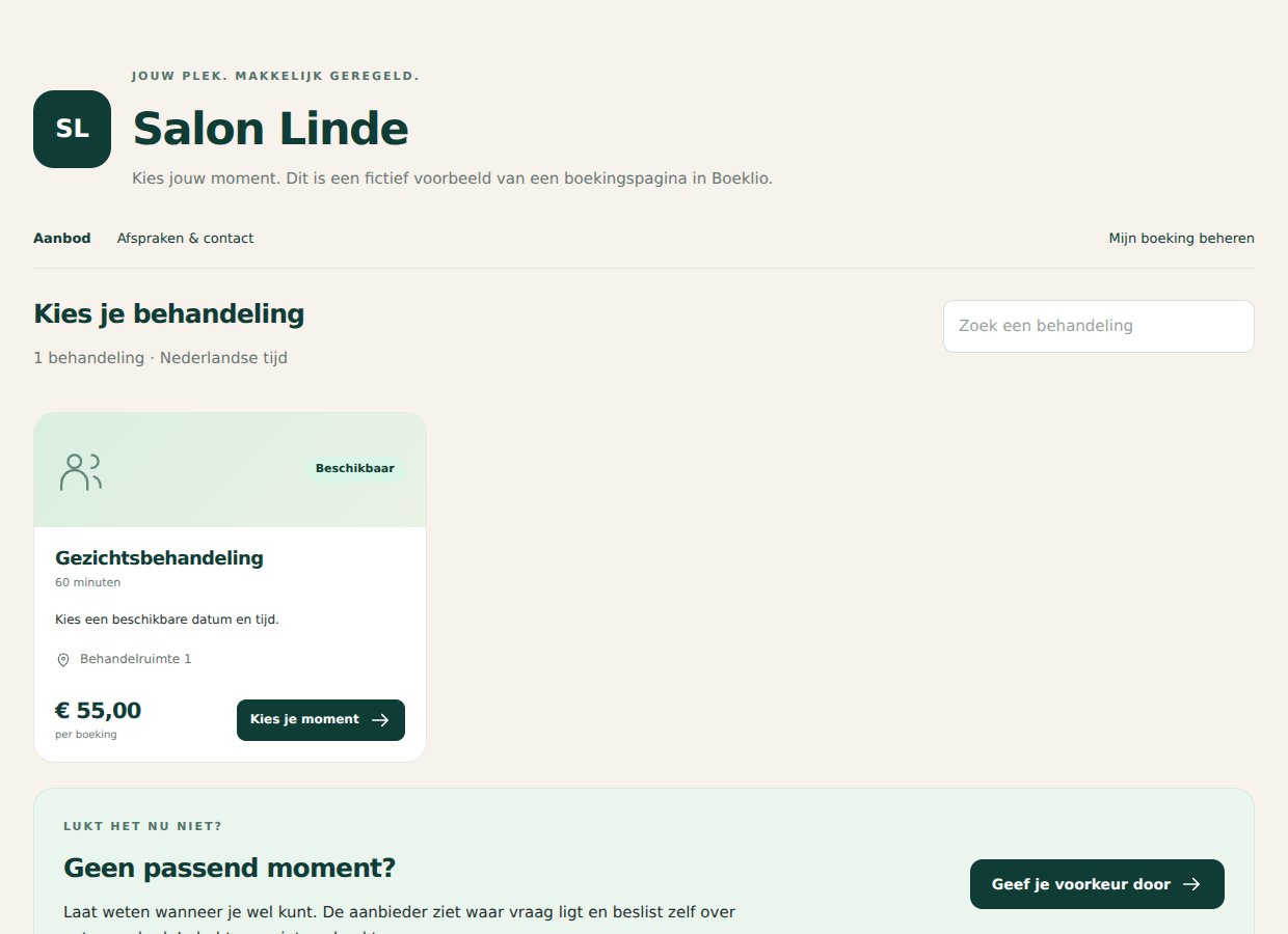 Boekingspagina van Salon Linde met Gezichtsbehandeling. Fictief voorbeeld.