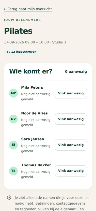 Je docent of trainer · pakket Team — mobiele weergave met fictieve gegevens van Studio Vandaag